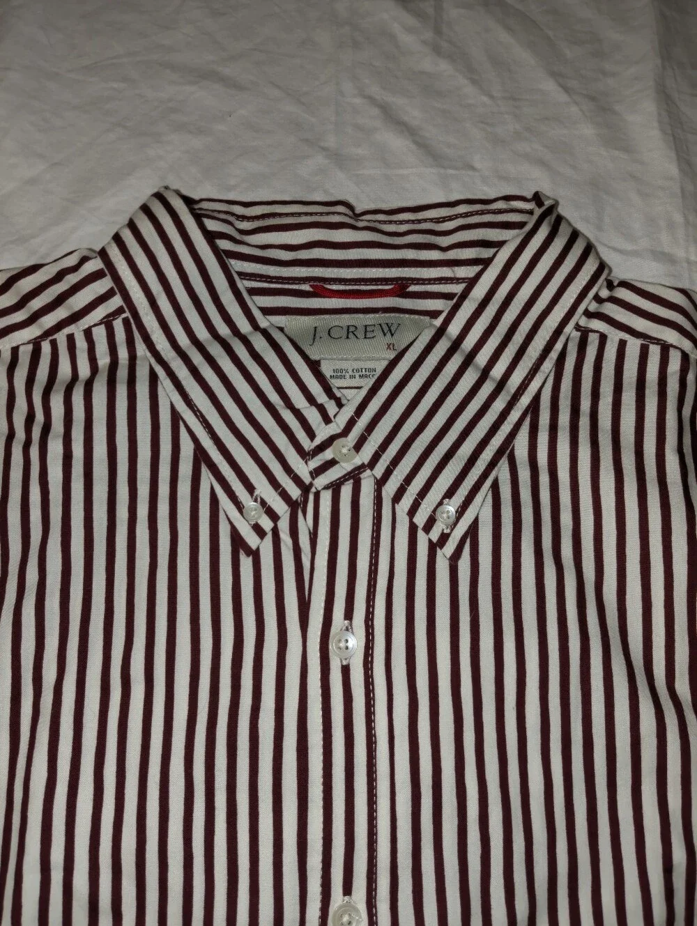 J.Crew Men’s Burgundy and White Stripe Button-Down Shirt